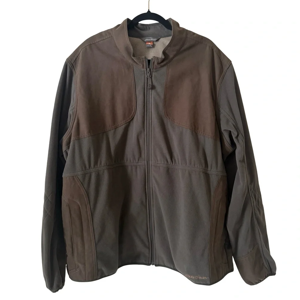 Eddie Bauer Sport Shop Fleece Jacket Mens Taupe Brown Full Zip Hunting SZ 2XL